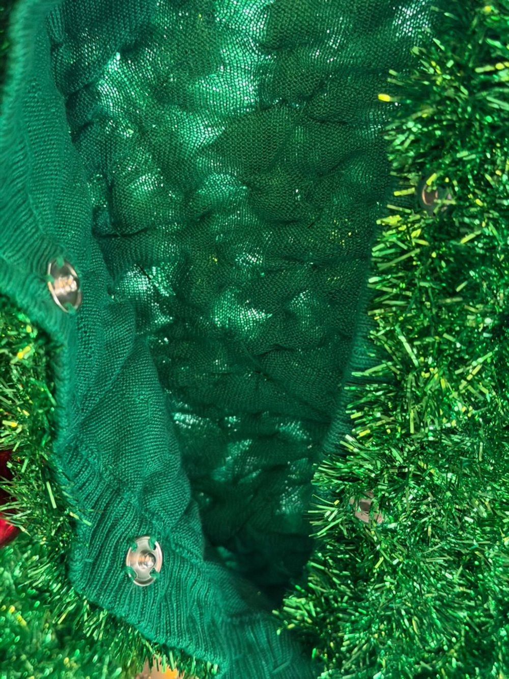 Tipsy Elves 1x Shiny Green Holiday Sweater with tinsel and Christmas balls new - Picture 10 of 10